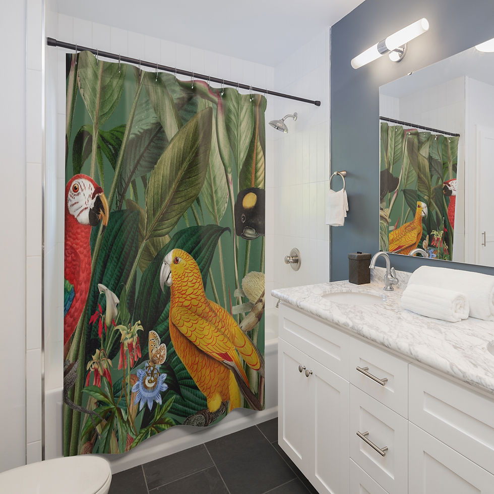 Thumbnail: Shower Curtain with Bright Tropical Parrots