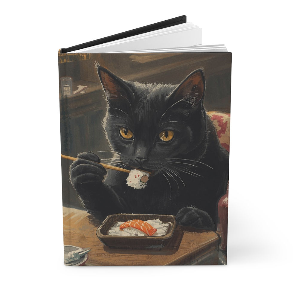 Thumbnail: Black Cat with Sushi Hardcover Journal Notebook Diary