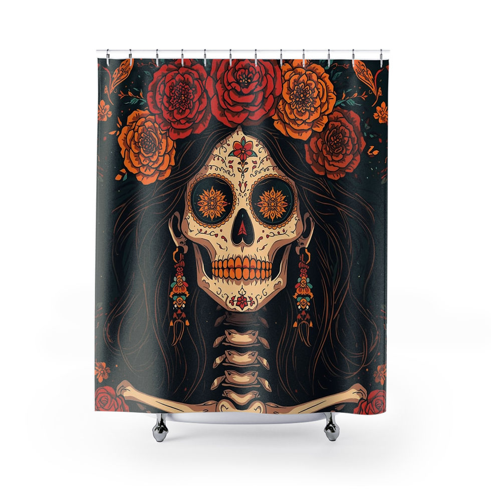 Thumbnail: Shower Curtain with Day of the Dead/Dia de los Muertos-Themed Woman