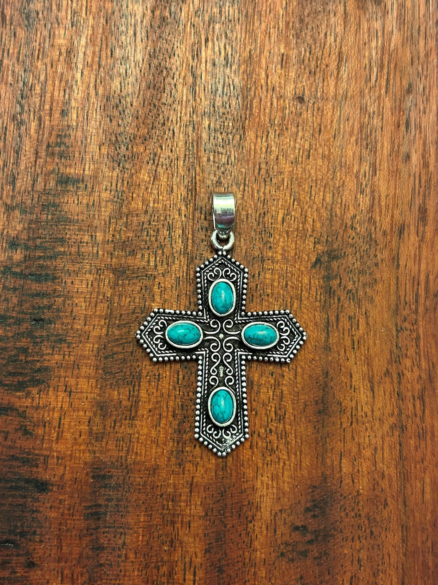 Sterling Silver and Turquoise-Hued Howlite Cross Pendant 31908