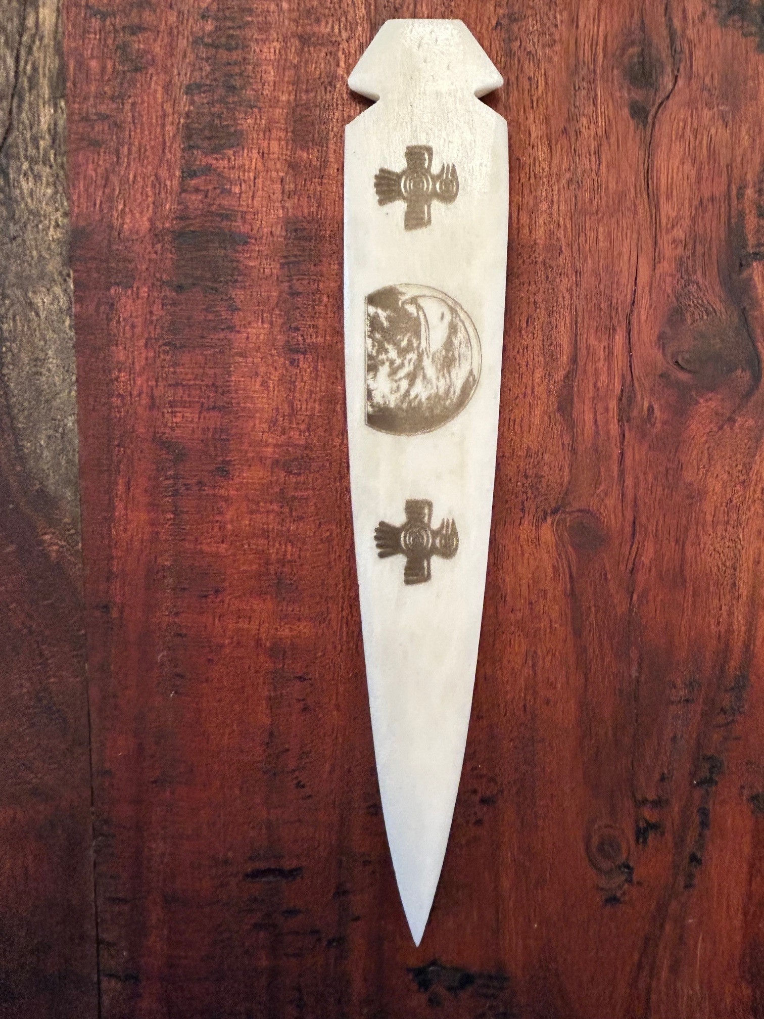 Dramatic Hand-Carved Bone Spear Point Pendant with Eagle & Thunderbird Design 31