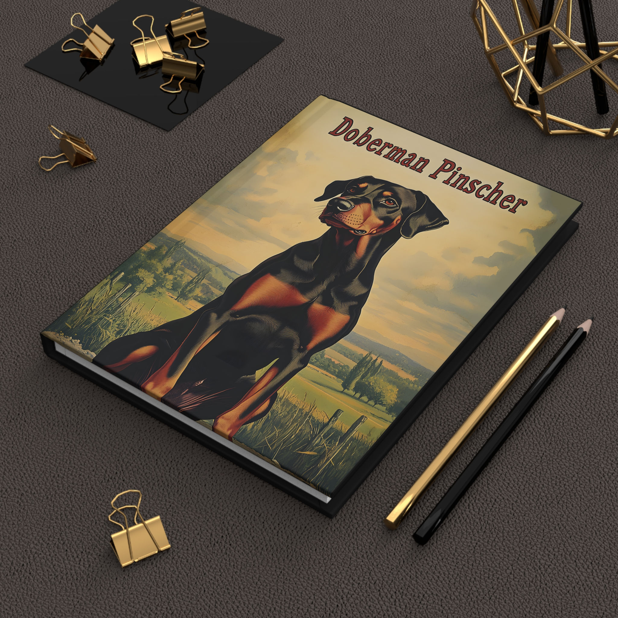 Hardcover Journal Notebook Diary with Vintage Art of a Doberman Pinscher Dog