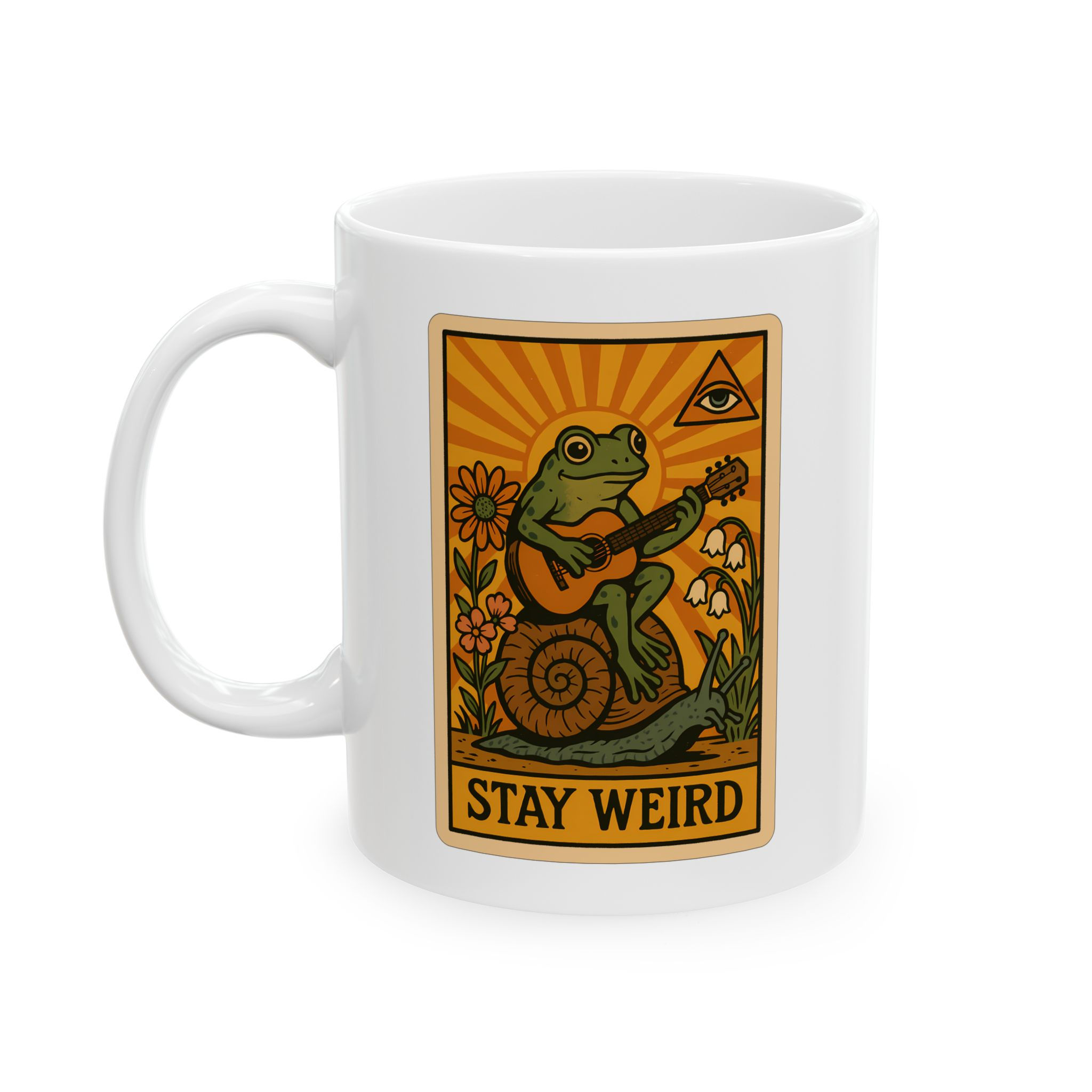 Fun Ceramic "Stay Weird" Coffee Mug with Colorful Frog Art, 11 Ounce Coffee Cup