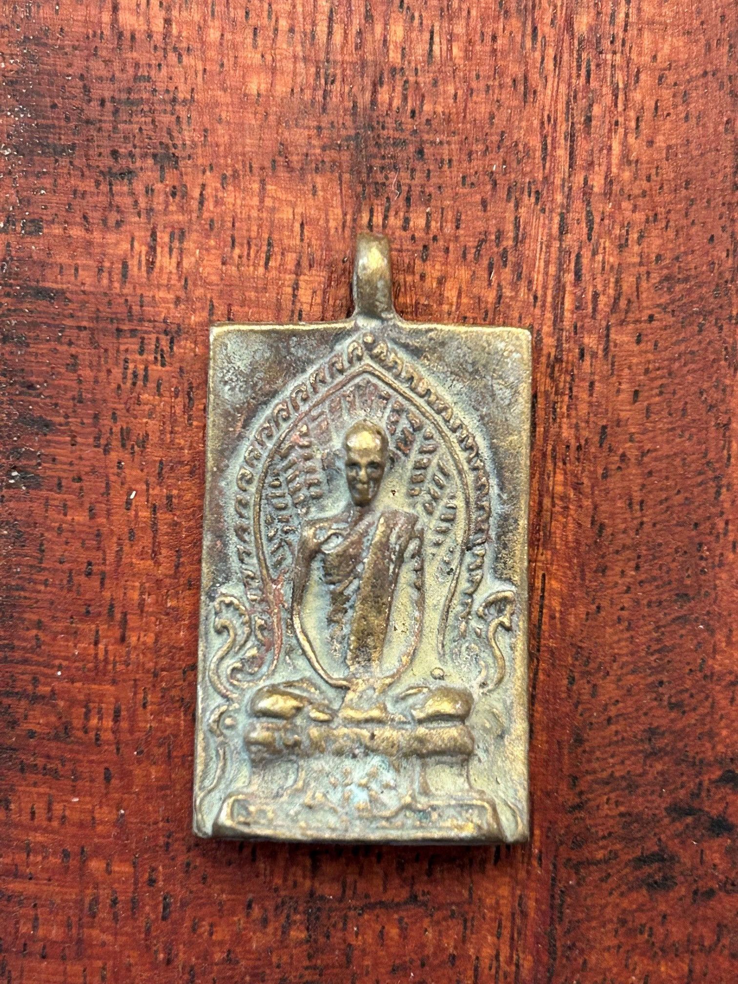 Vintage Brass Thai Buddha Amulet/Pendant with Light Verdigris 32177