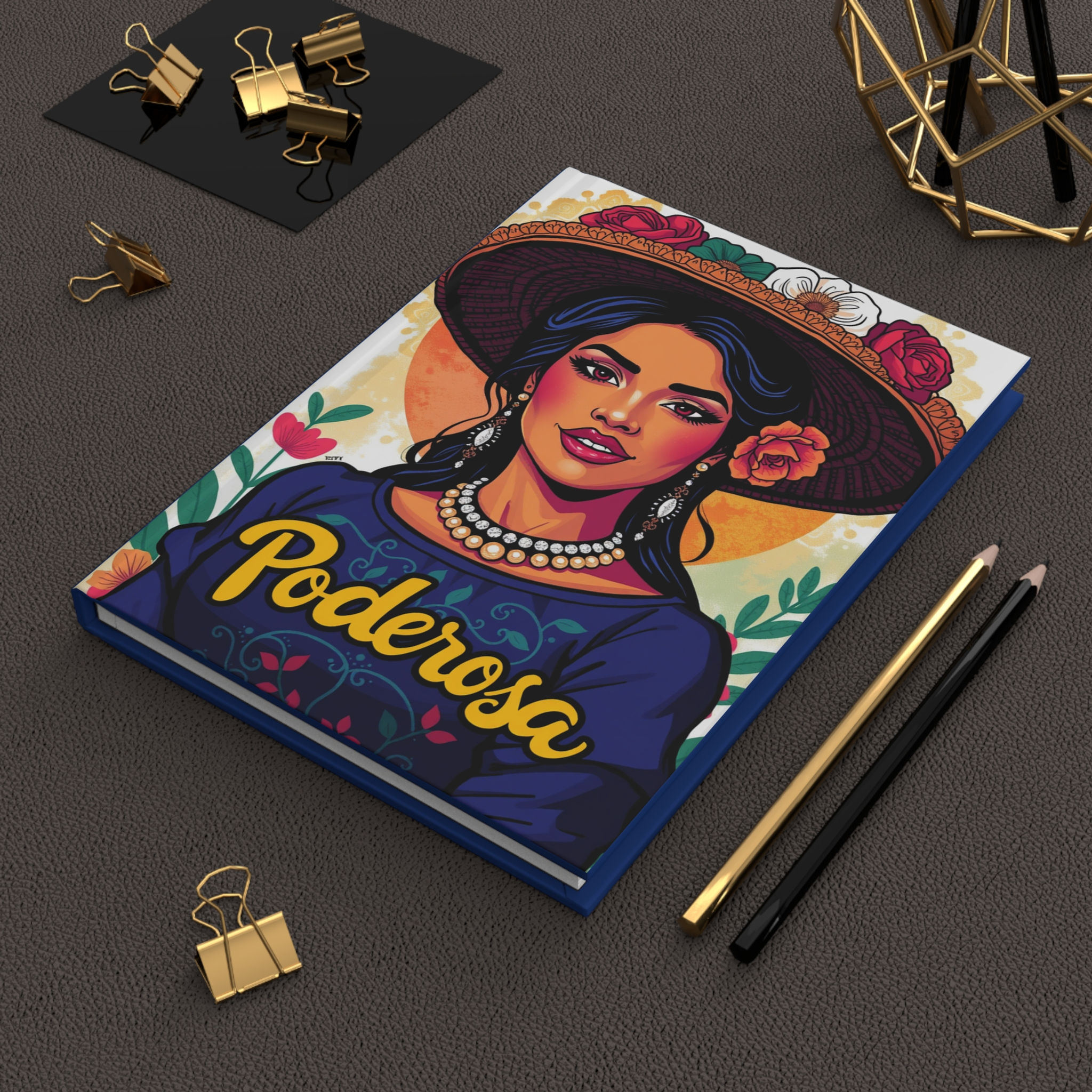 Hardcover Journal Notebook Diary with Beautiful Latina Woman and "Poderosa"