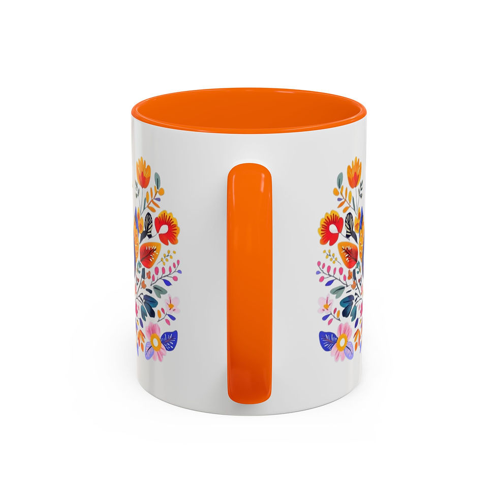 Thumbnail: Ceramic Coffee Mug with Mexican Folk Art Bird Design - Orange