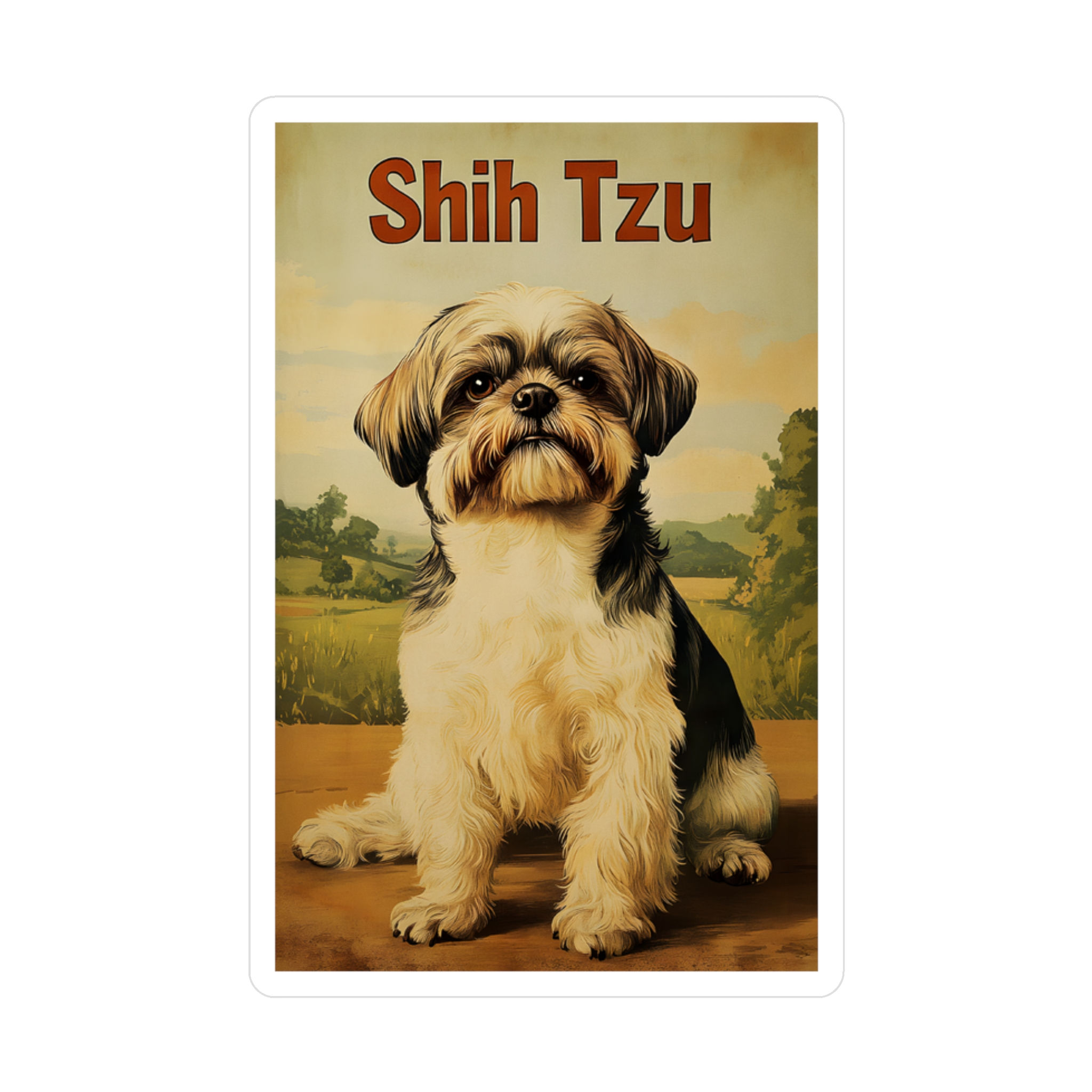 Vintage Look Vinyl Decal With Shih Tzu Dog