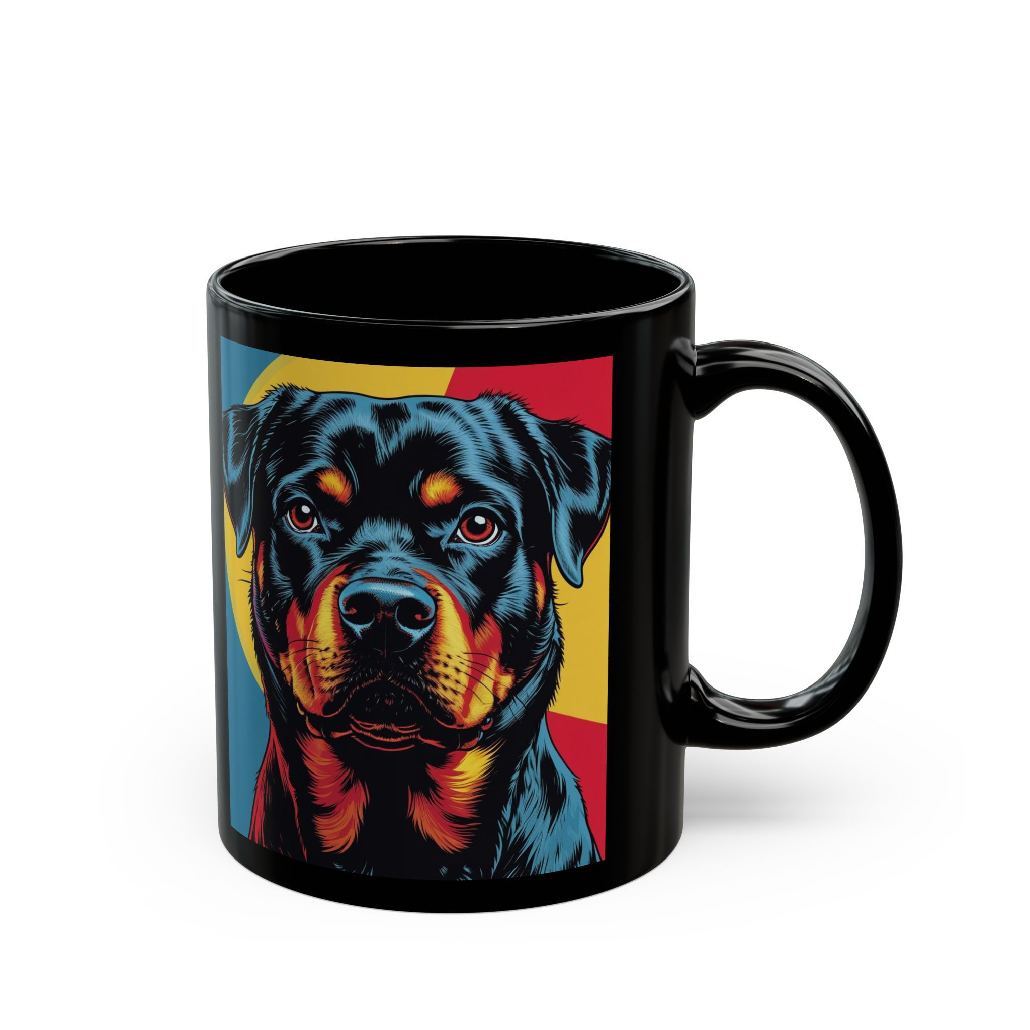 Black Ceramic Coffee Mug with Rottweiler Dog Pop Art, 11 Ounce