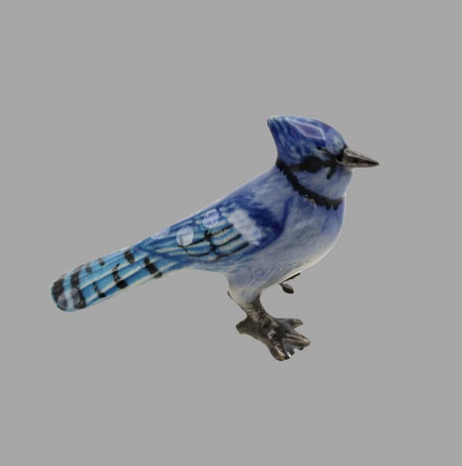 Hand-Painted Miniature Porcelain Blue Jay Bird Figurine 27059