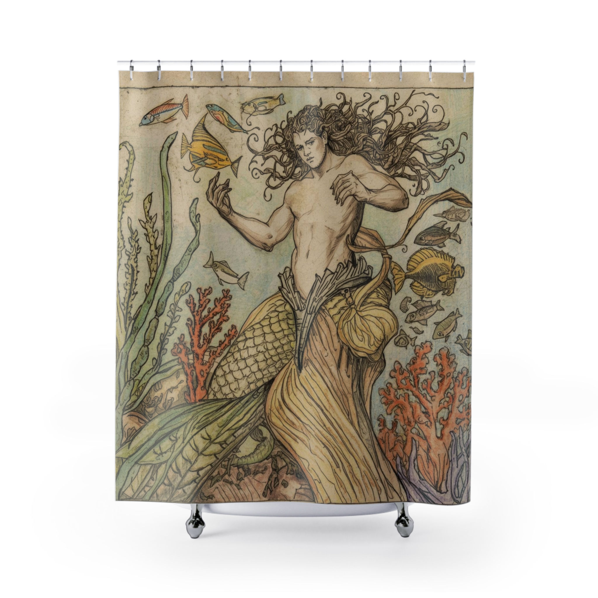 Vintage-Look Merman Shower Curtain