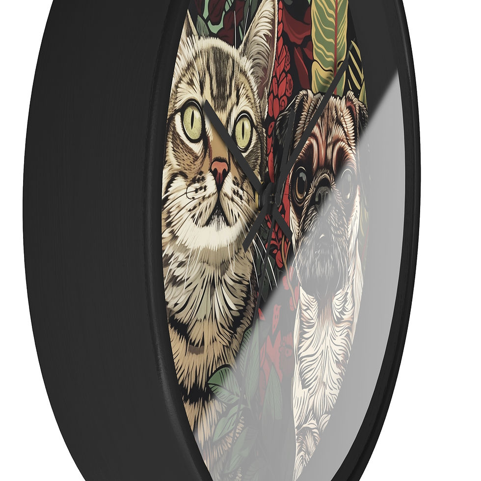 Thumbnail: Wall Clock with Tabby Cat and Pug Dog 