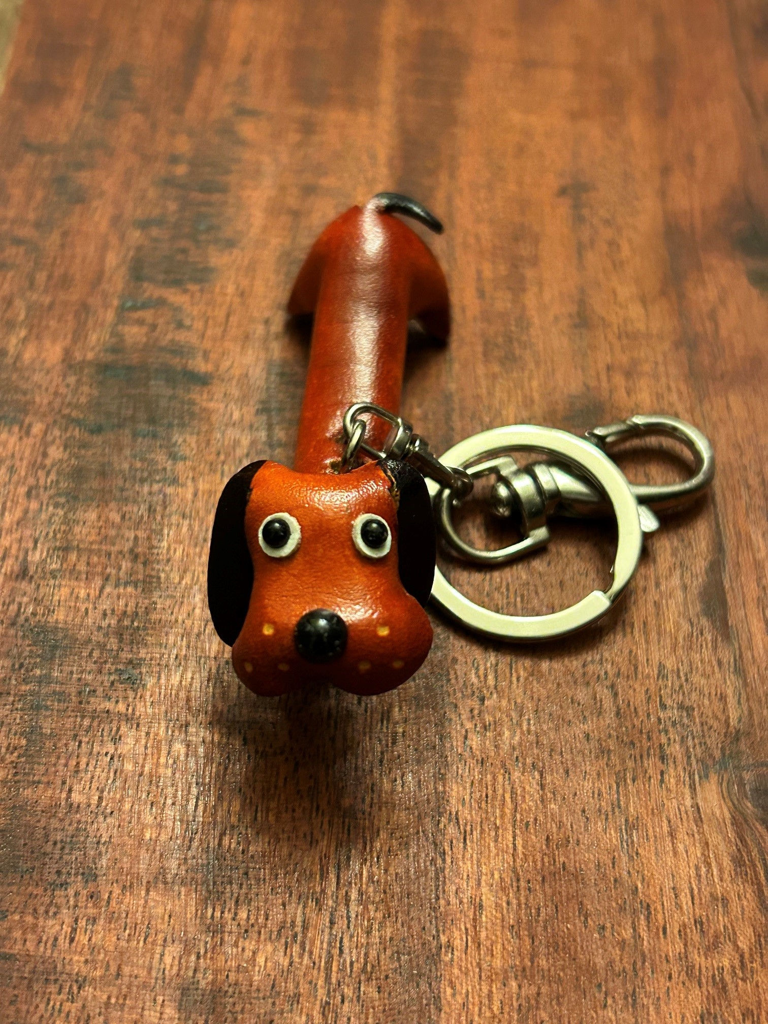 Leather Keyring Zipper Pull Purse Charm with Dachshund Dog Design 31778