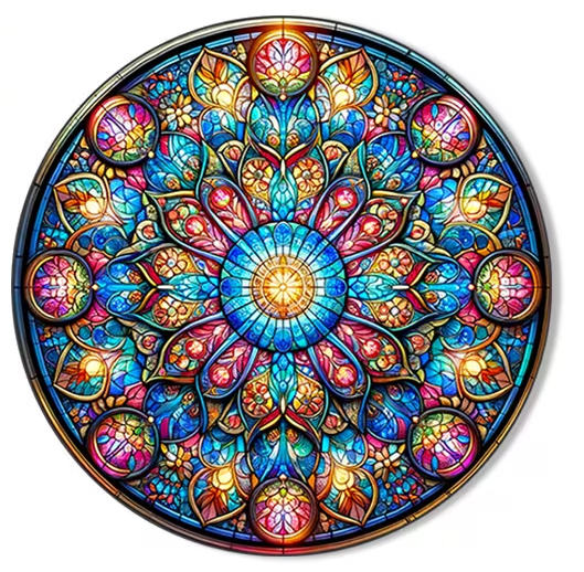 9” Diameter Window Cling in a Stained Glass Mandala Design 31704