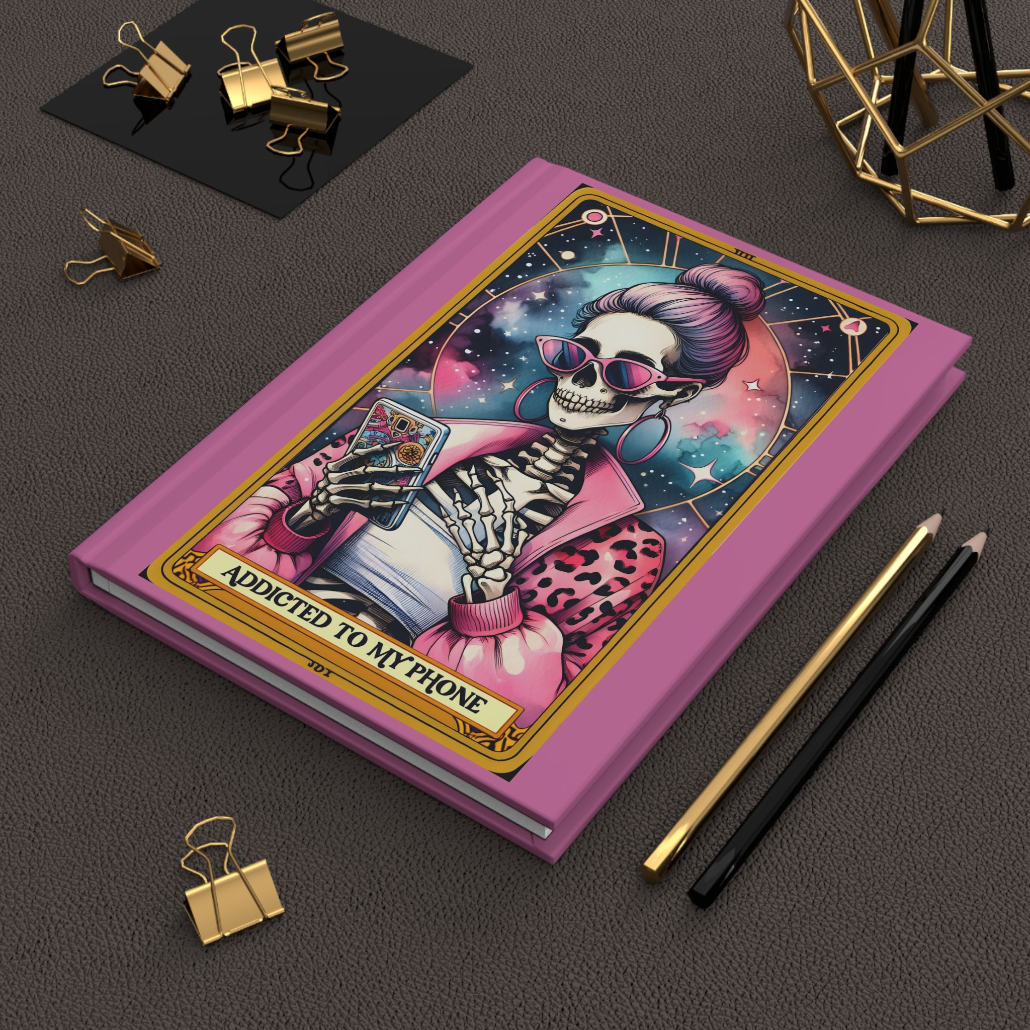 Hardcover Journal Notebook Diary Day of the Dead "Addicted to My Phone" Skeleton
