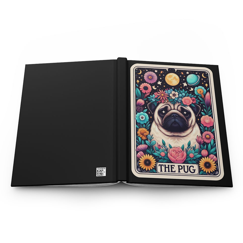 Thumbnail: Whimsical Pug Hardcover Journal Notebook with Tarot-Inspired Design, Lined Pages
