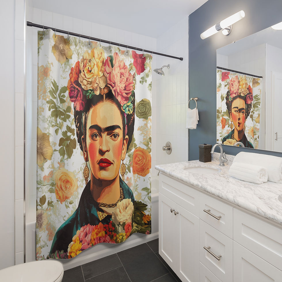 Thumbnail: Frida Kahlo-Inspired Shower Curtain With Flowers 