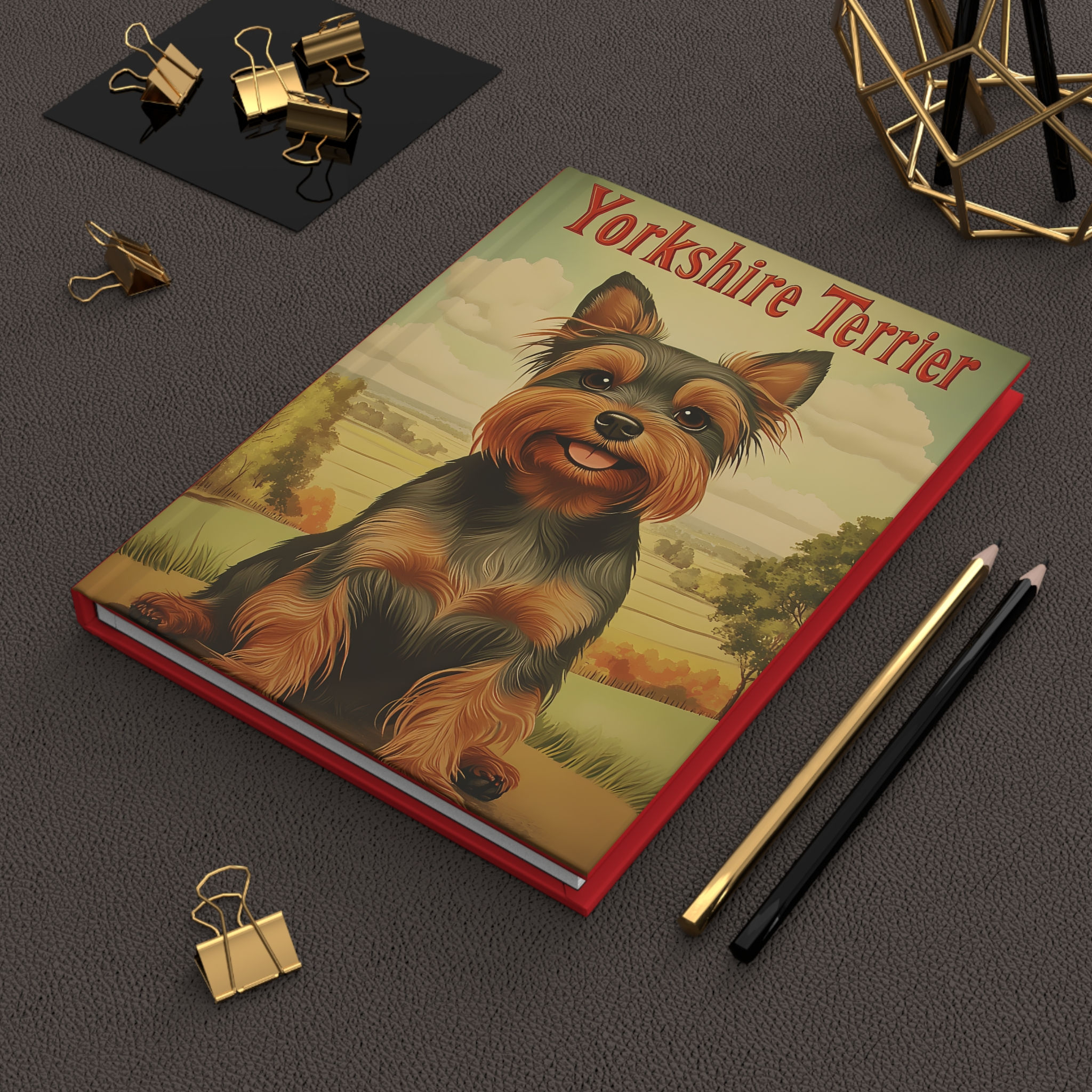 Hardcover Journal Notebook Diary with Vintage Yorkshire Terrier Dog Art