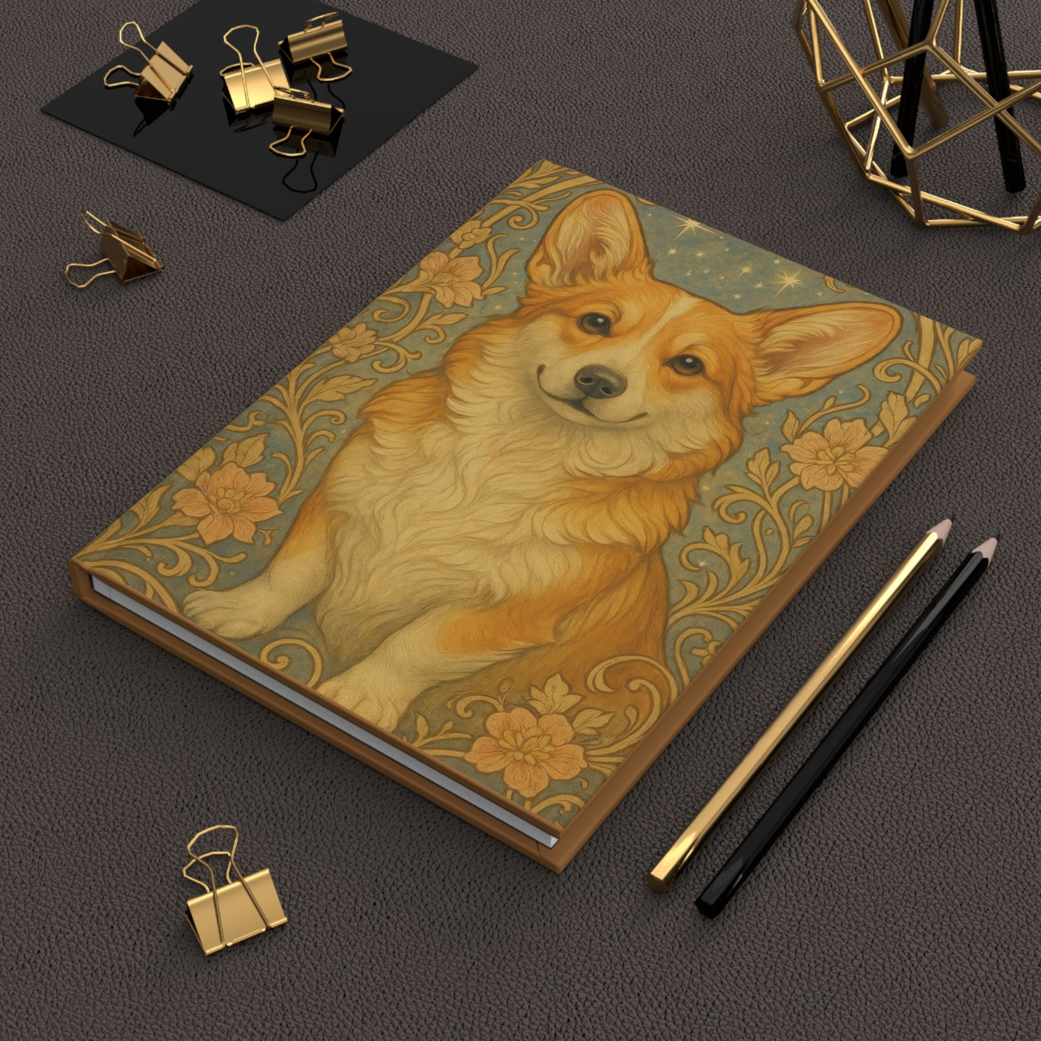 Hardcover Journal Notebook Diary with Pembroke Welsh Corgi Dog Art