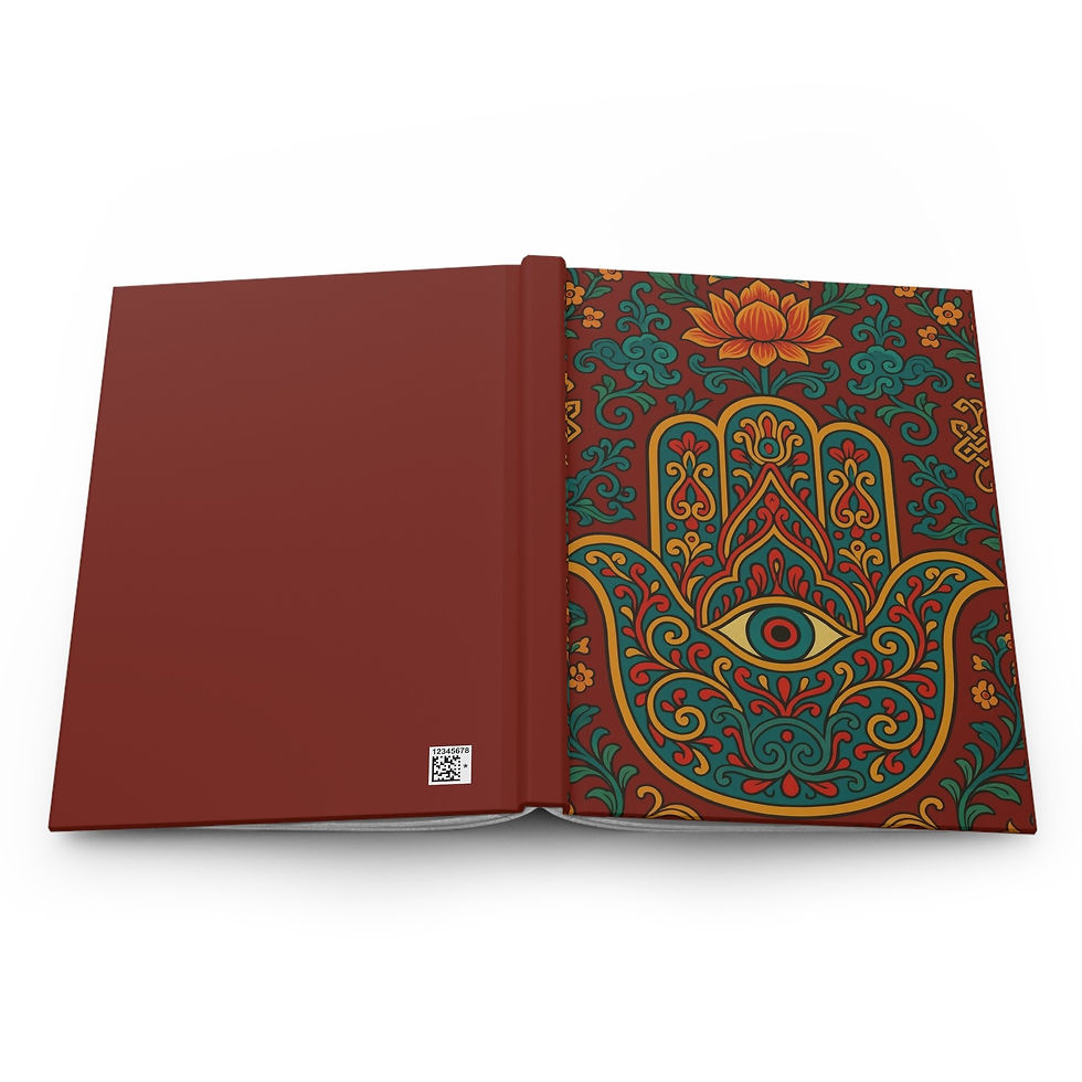 Thumbnail: Hardcover Journal Notebook with a Hamsa Hand and Lotus Blossom