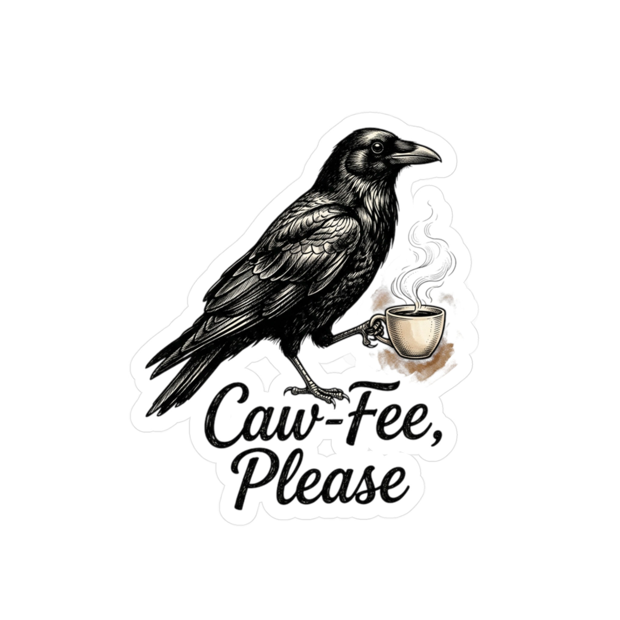 Fun Vinyl Decal with Crow and "Caw-Fee, Please"