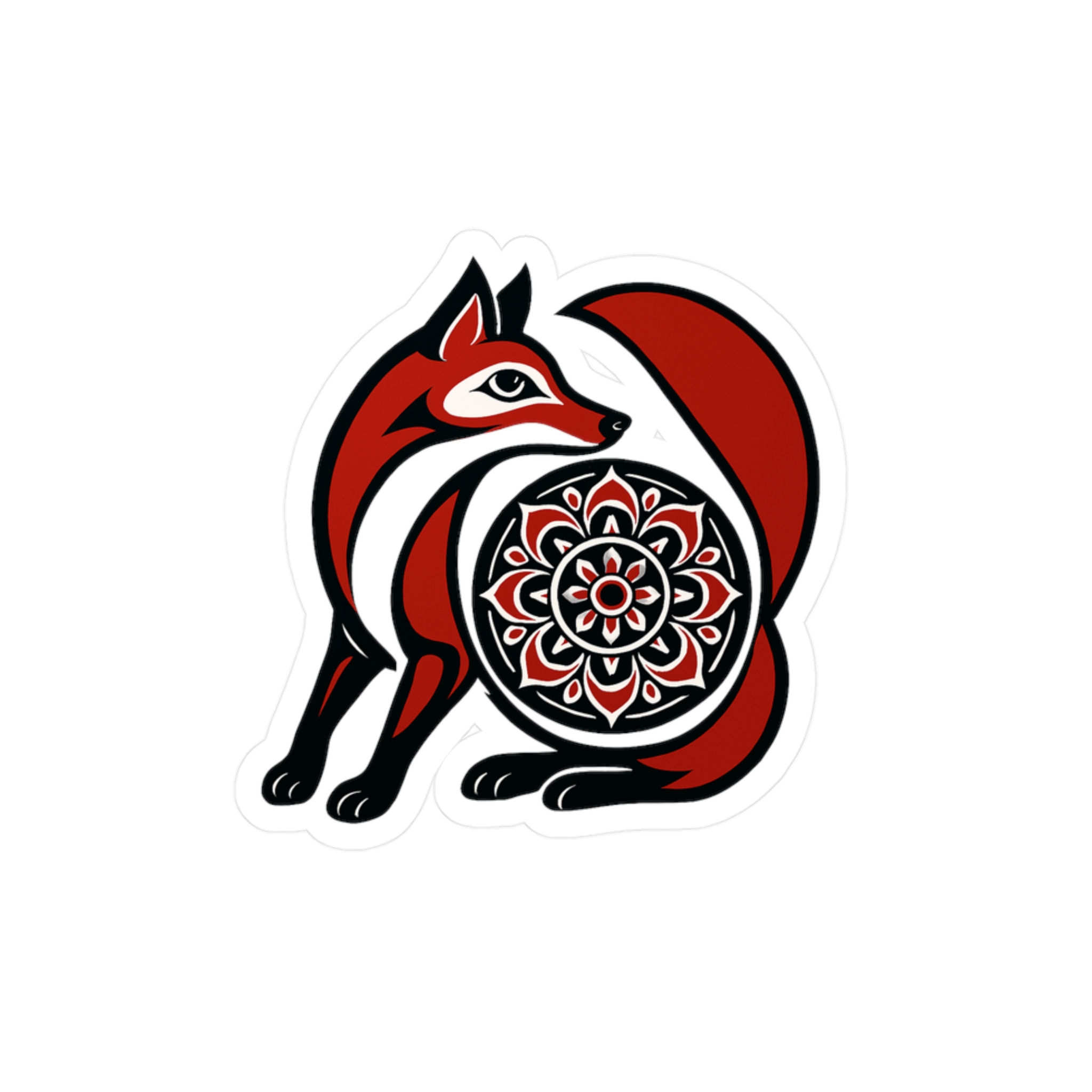 Haida-Inspired Fox with Mandala Vinyl Decal