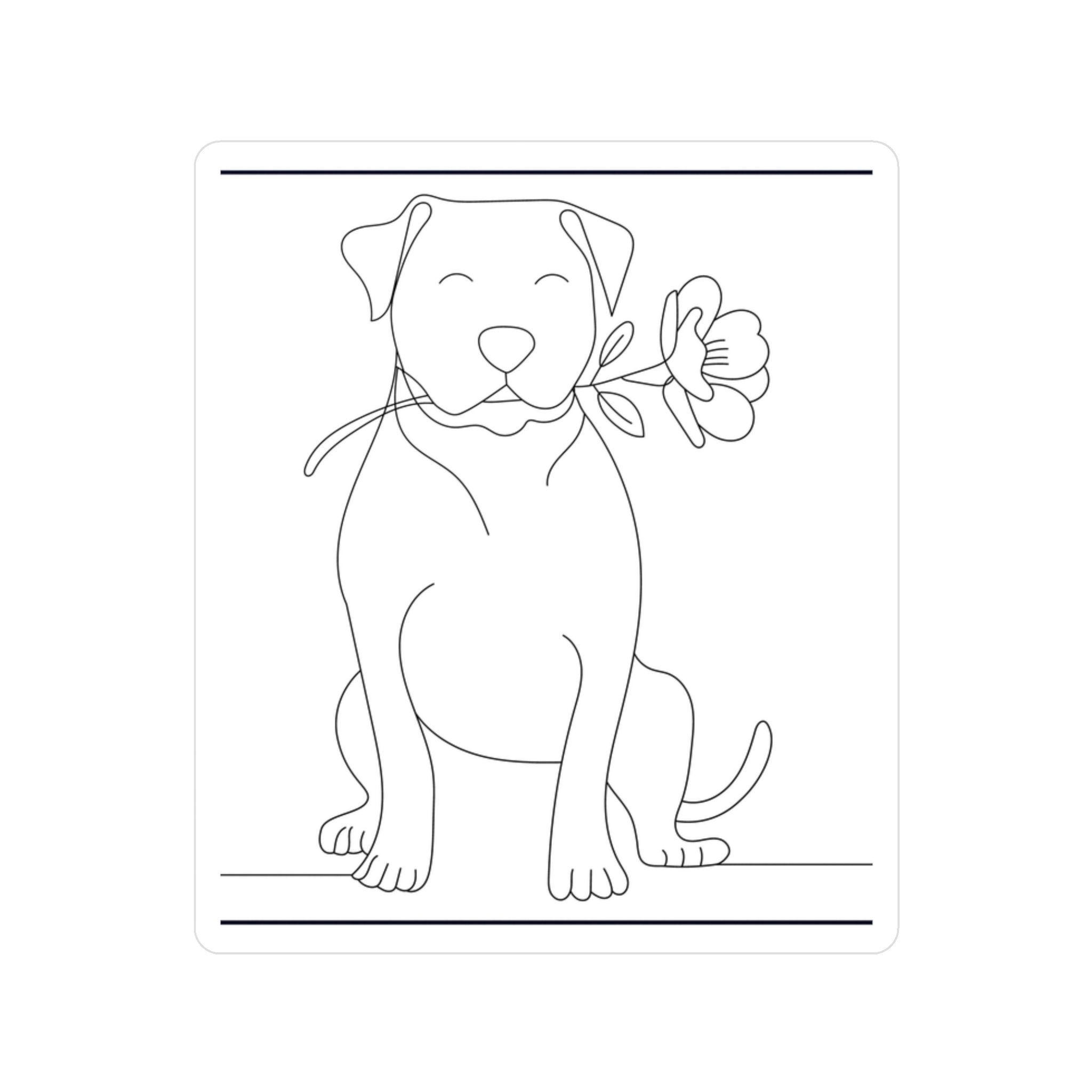 Sweet Pitbull Dog with Flower Line Art Vinyl Decal