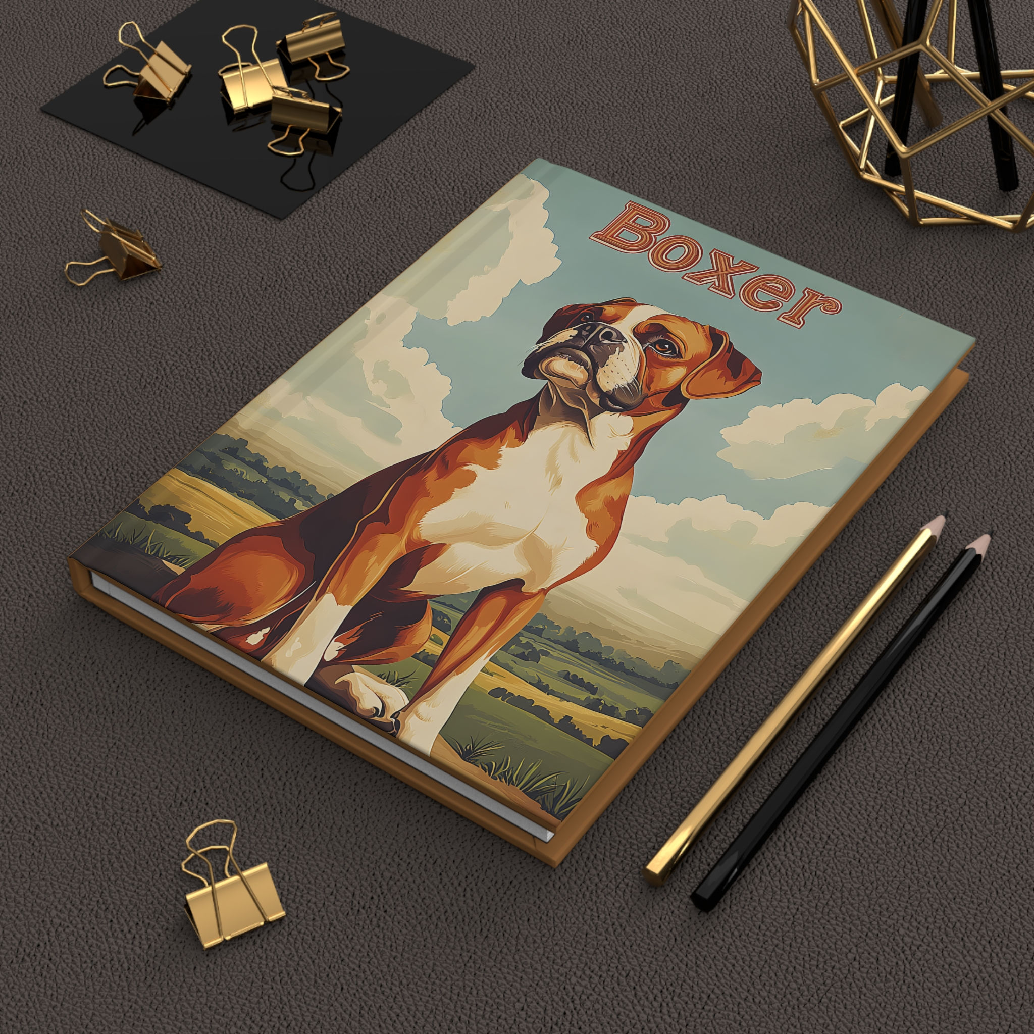 Hardcover Journal Notebook with Vintage Art of a Boxer Dog