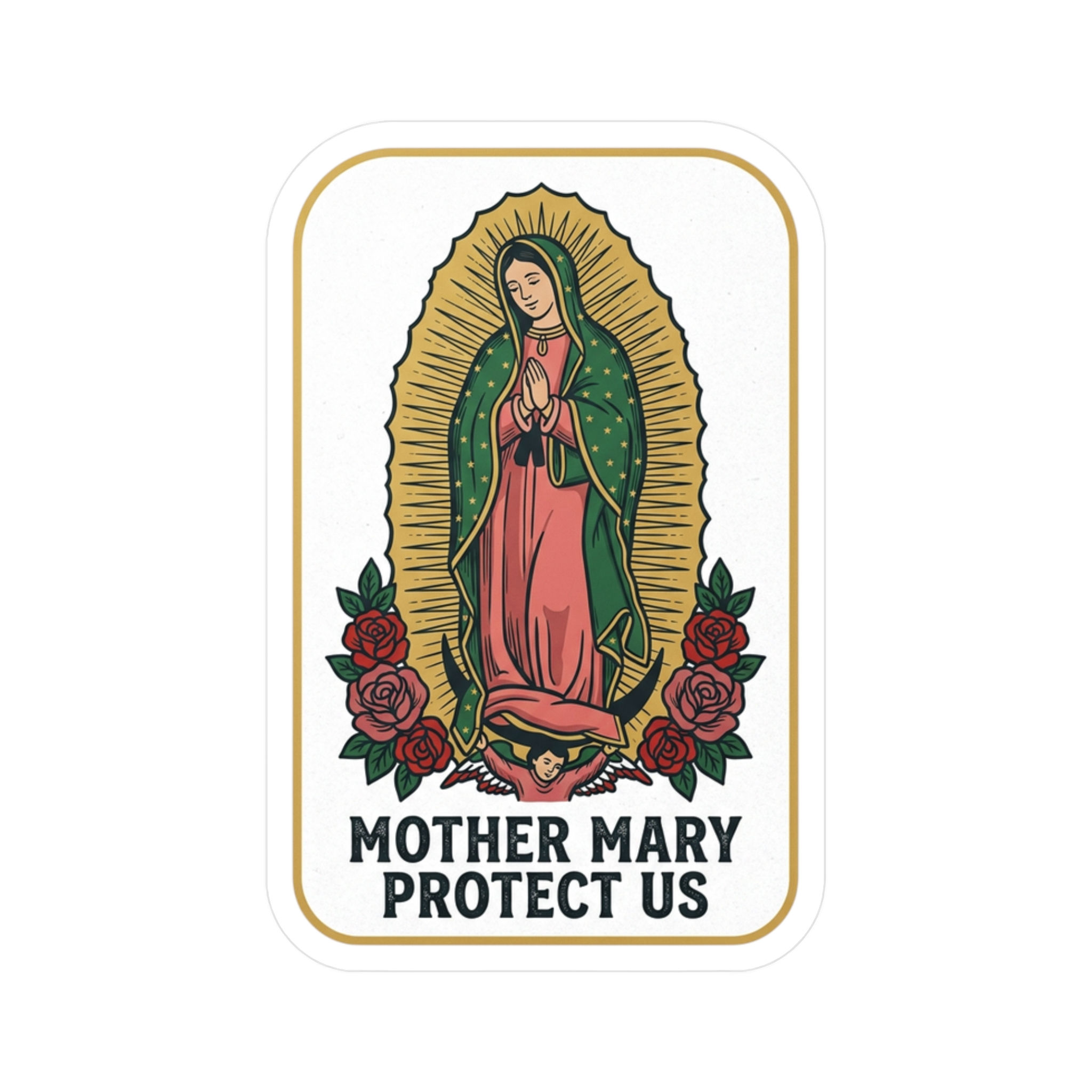 Religious Vinyl Decal with "Mother Mary Protect Us"
