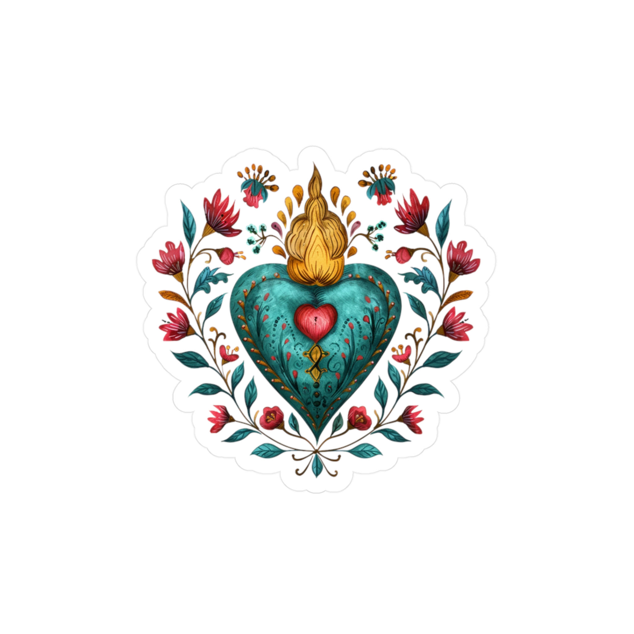 Spiritual Religious Vinyl Decal of a Mexican-Style Sacred Heart in Vivid Colors