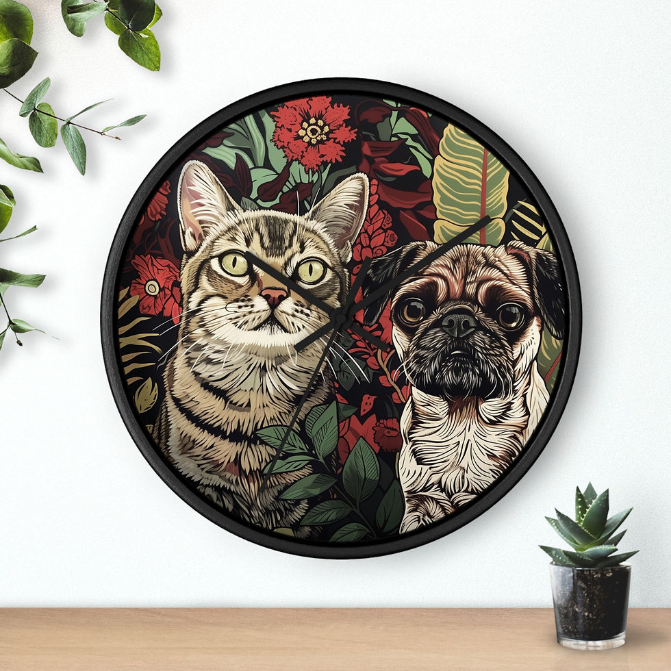 Thumbnail: Wall Clock with Tabby Cat and Pug Dog 