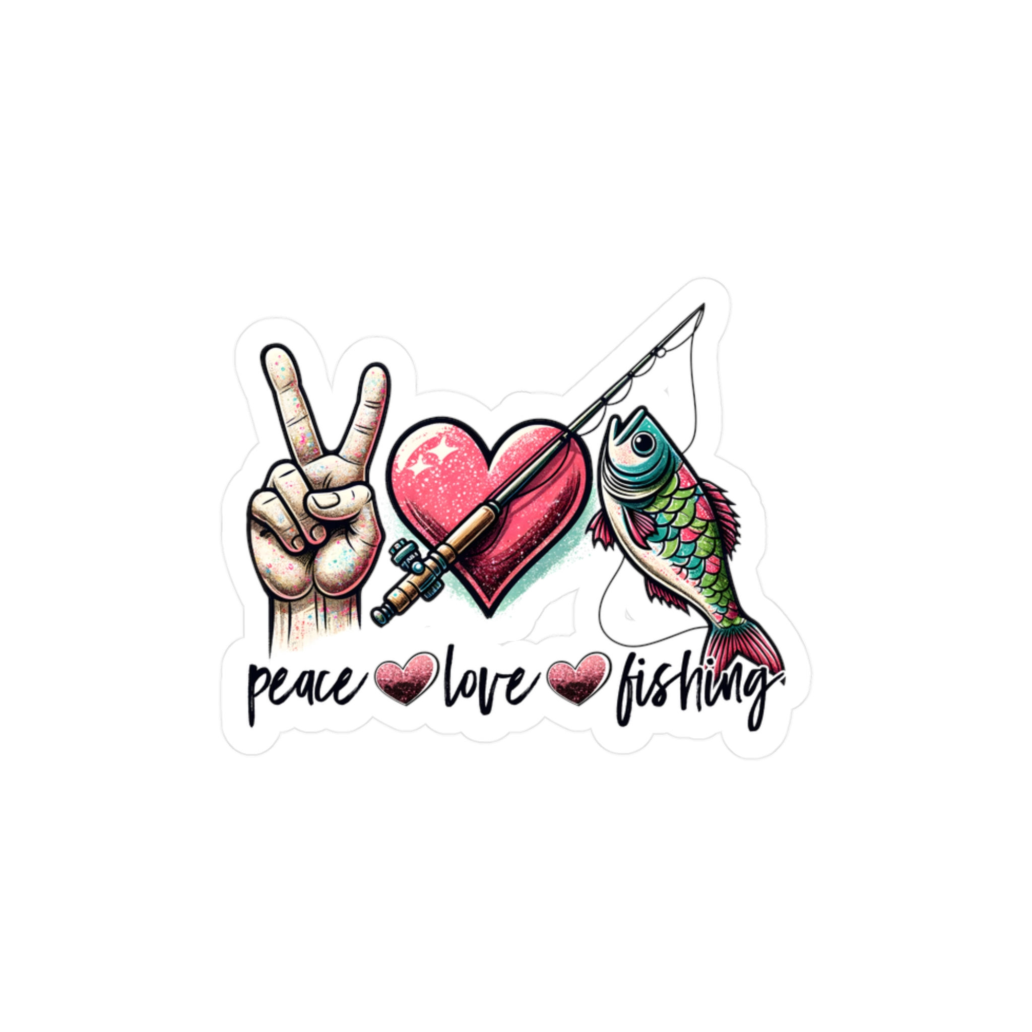 Colorful "Peace Love Fishing" Vinyl Decal for Anglers, Fly Fishing Lovers