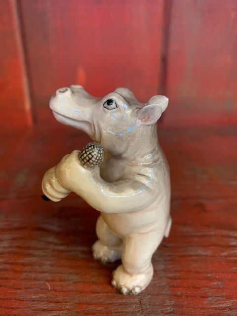 Thumbnail: Mini Hand-Painted Porcelain Karaoke Singing Hippo with Microphone 28389