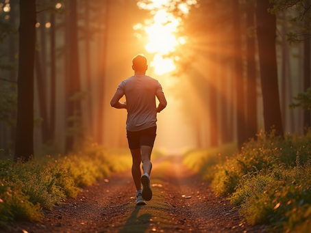 A lone runner enjoying a peaceful morning jog in nature