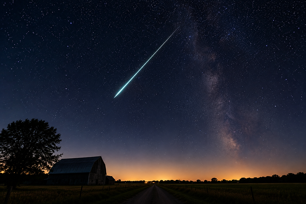 Perseid meteor shower streaking across a dark summer night sky.