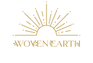 Woven Earth logo, name with a sun above
