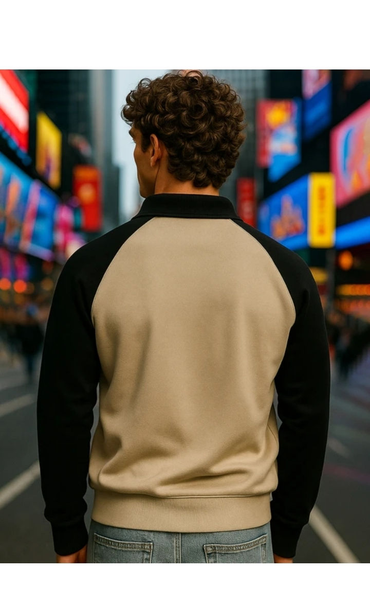 Thumbnail: Men Printed Polo Neck cotton blend beige T- Shirt