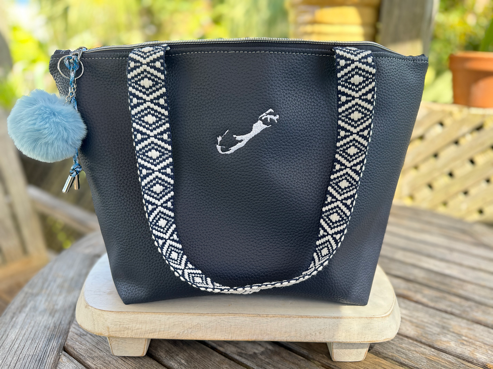 Thumbnail: Gaia zippered purple  panel  "Longtail  & HOME " vegan leather tote
