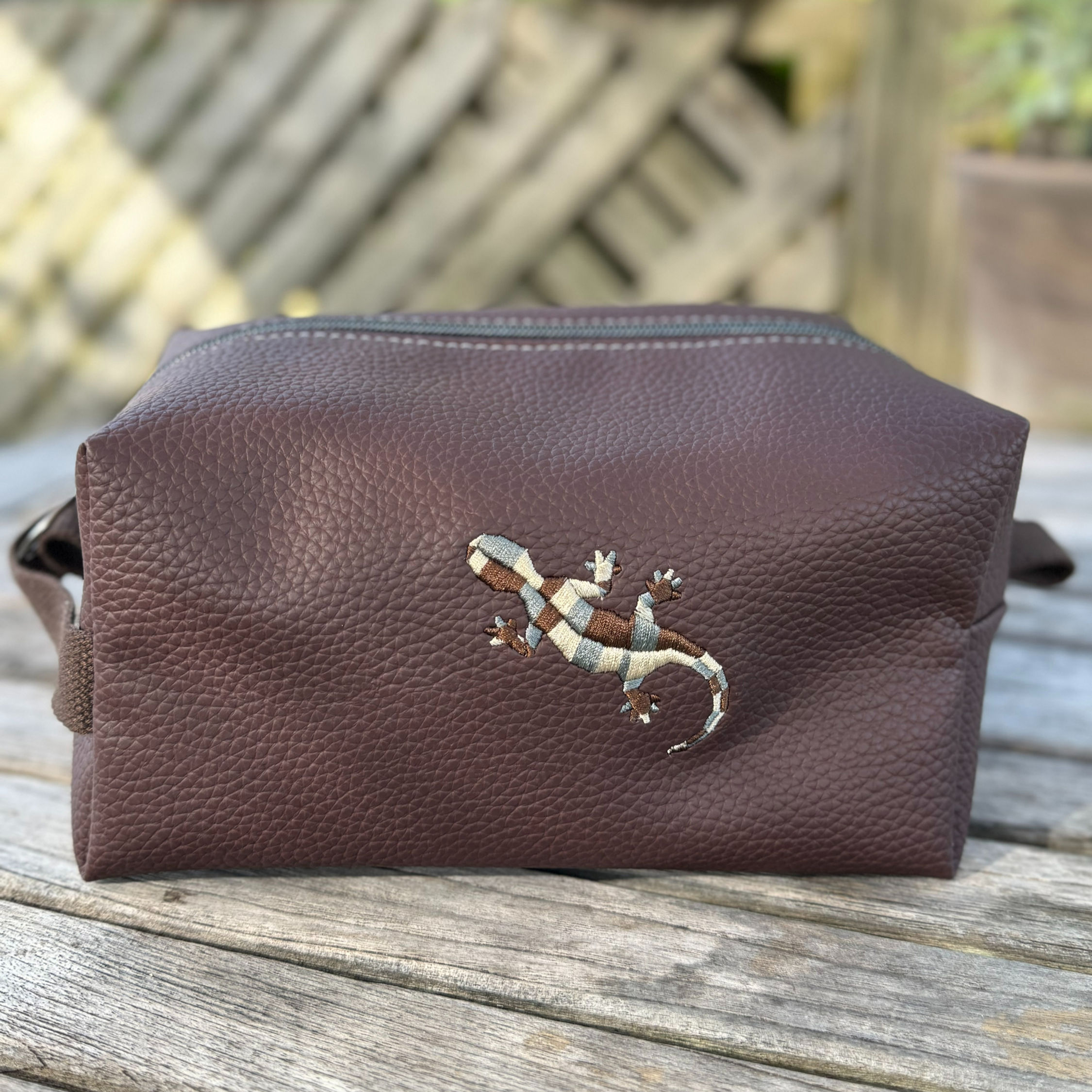 Dark Brown Men's Dopp Kit Lizard & Bermuda Map