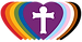 Reconciling in Christ logo, featuring a cross and hearts in the colors of the progress pride flag.