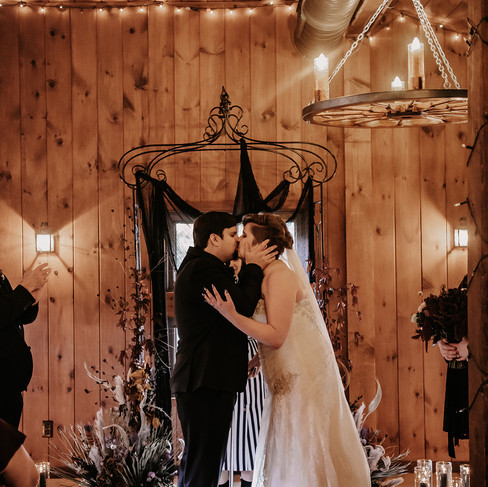 fall wedding, fall, ct weddings, ct floral design, ct brides, ct grooms, october weddings, october, hallowedding, halloween, tamarack lodge, purple, ct wedding rentals, dried flowers, spooky, beetlejuice, bride and groom, skeleton, wedding ceremony, halloween wedding ceremony, hallowedding ceremony, halloween wedding arch