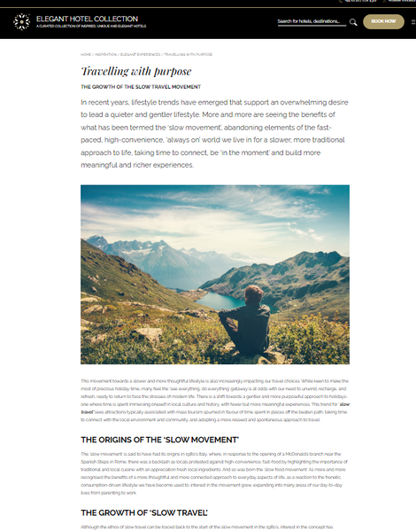 Blog post for Elegant Hotel Collection on the 'slow travel' trend