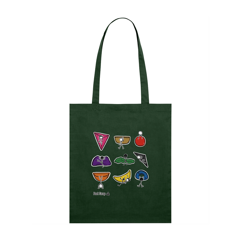Thumbnail: Colourful climbing bouldering reusable cotton canvas bottle green tote bag for climbing gear and climbing shoes