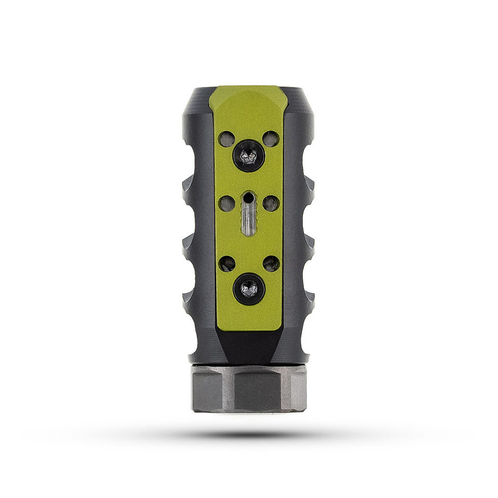 Green Muzzle Brake for competition shooting for when there's a contest, reduces recoil by a lot and it's most comfortable