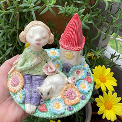 Girl and Cat Figurine - Sold