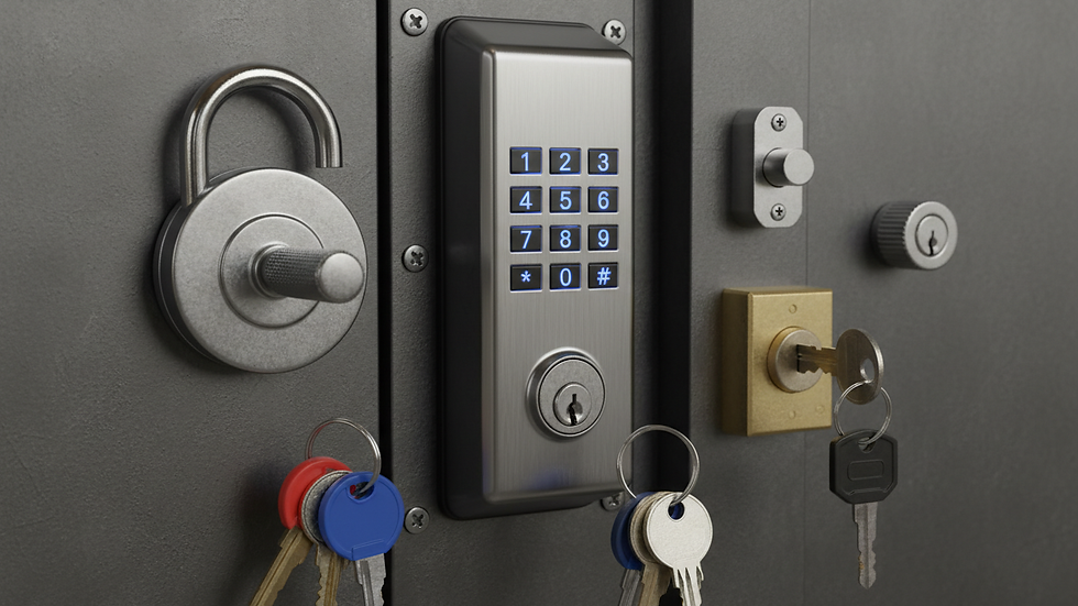 Close-up view of a commercial door lock with keypad entry