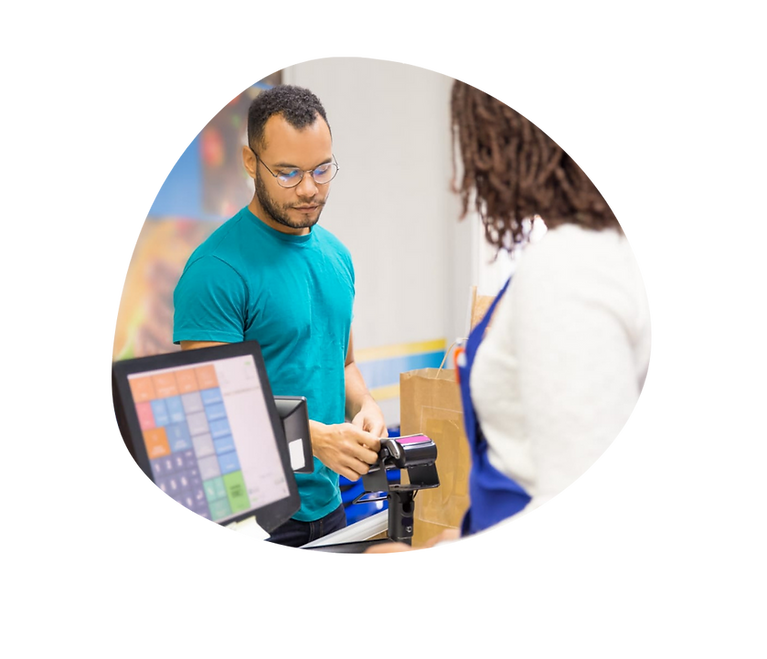 Customer and woman using a POS system