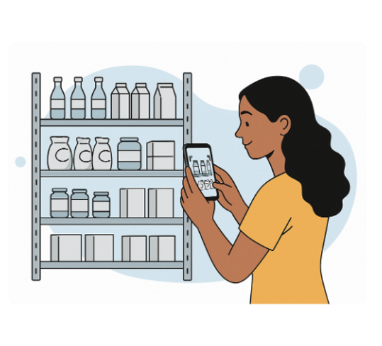 A woman taking a picture so that Checkmate POS can do a visual inventory count