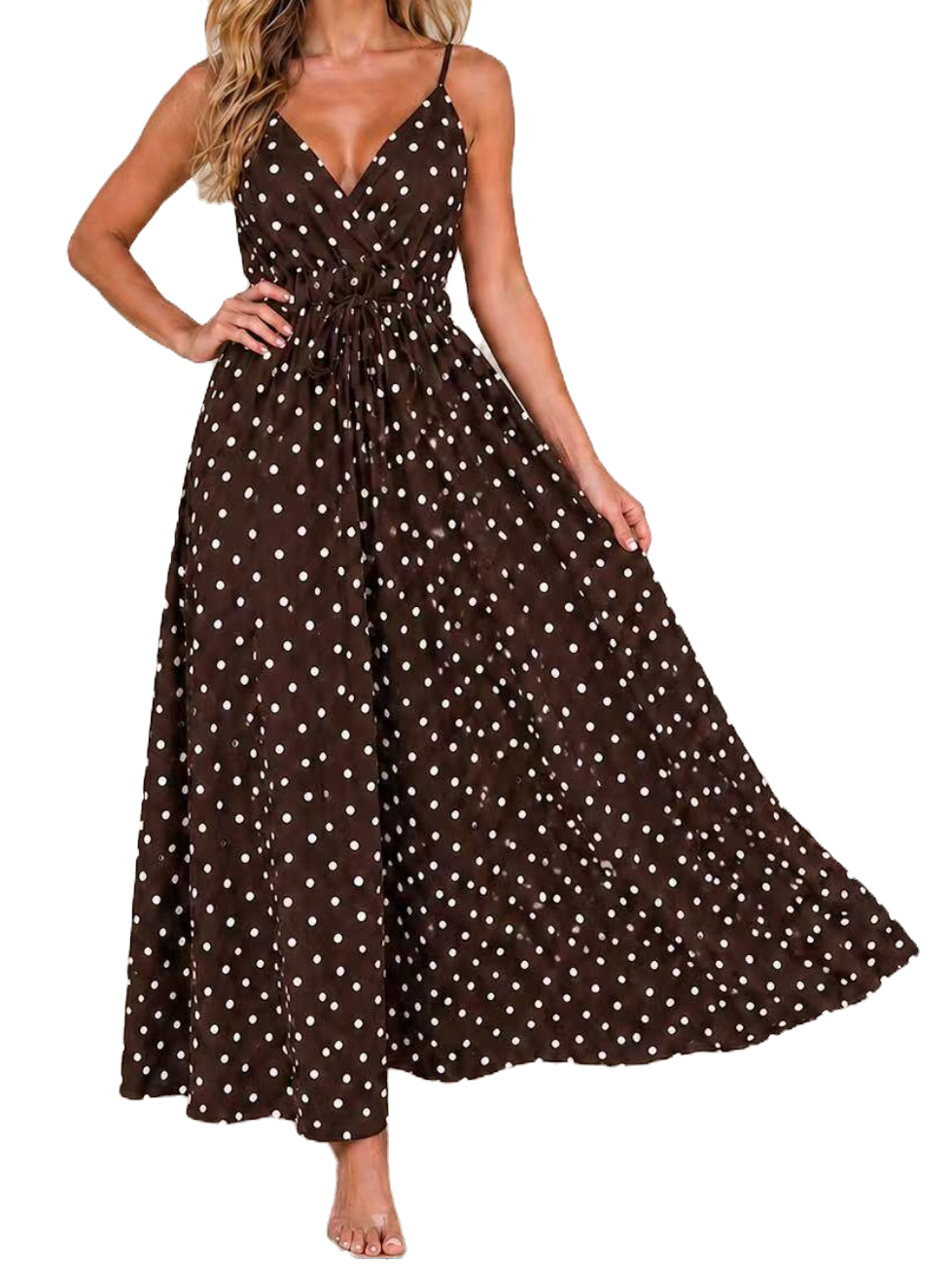 Robe à pois à bretelles marron