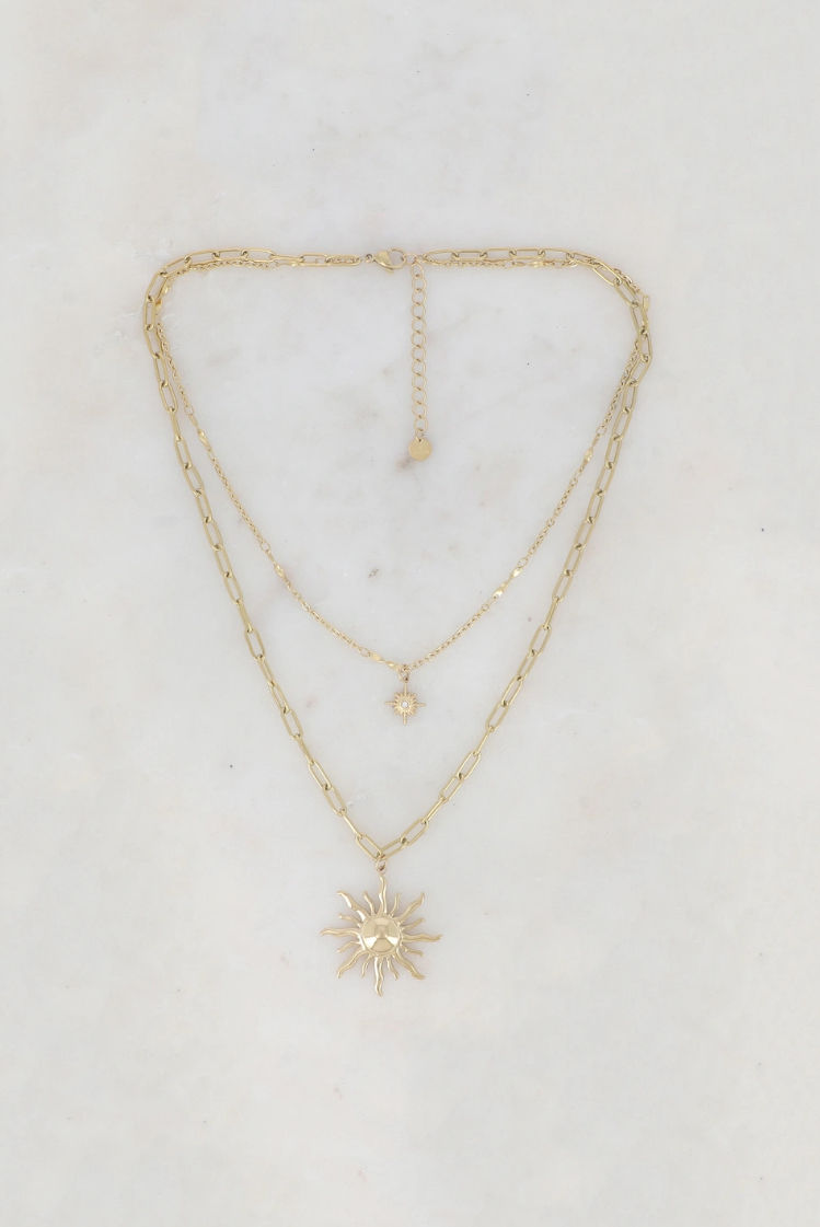 Collier double rangs en maille avec soleil et étoile strassée