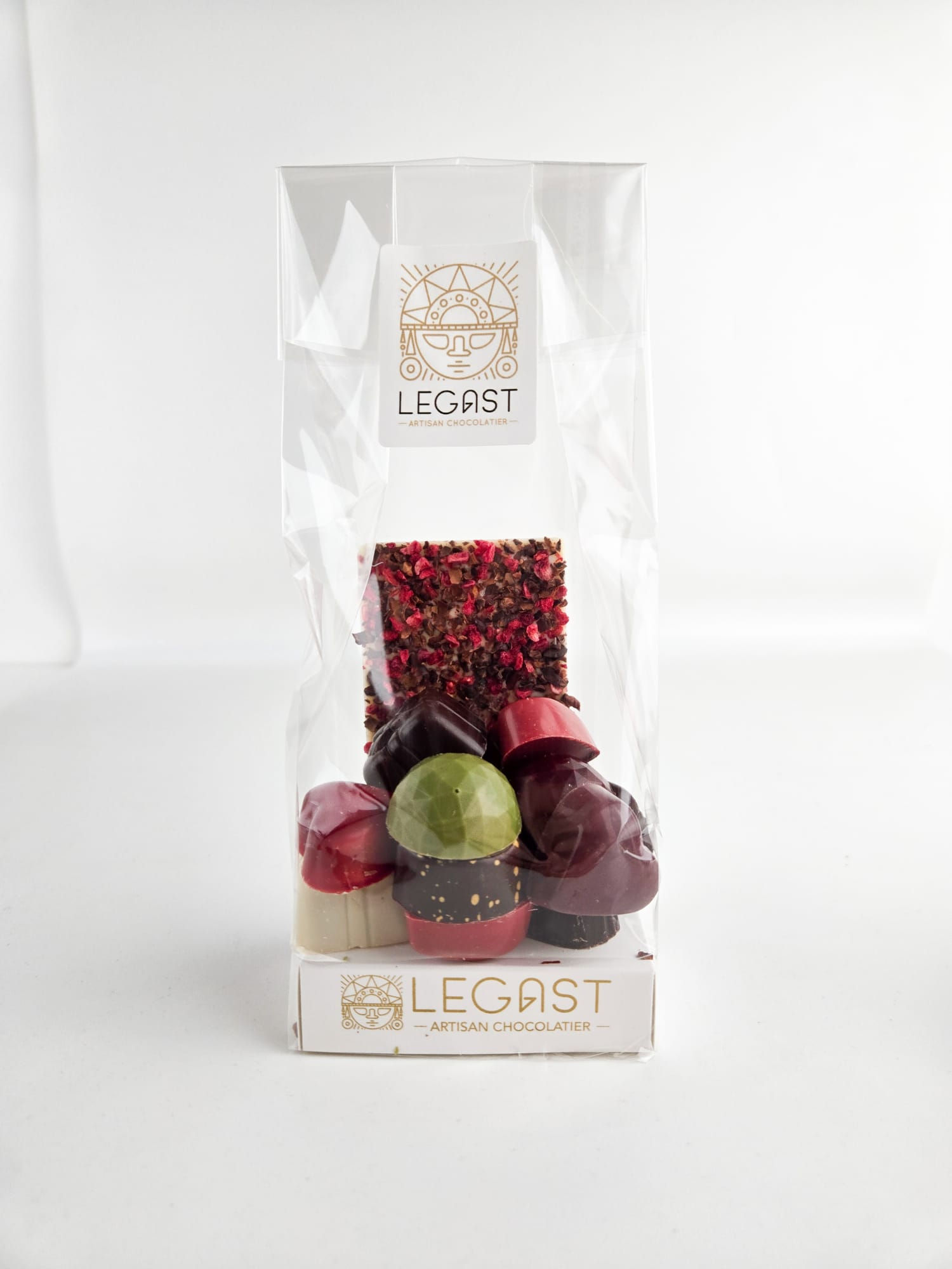 Montage pralines (130g) - mini-tablette choc. blanc framboise- éclats cacao